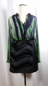 chemise verte jupe fourrure