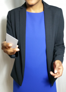 carte de visite robe bleue blazer