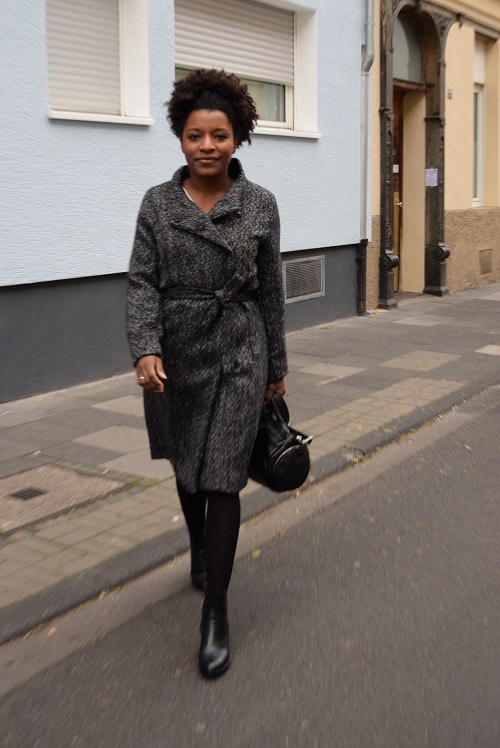 long manteau laine gris ceinture taille